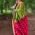 Green maheswari cotton saree with unstitched blouse piece