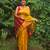 Golden maheswari cotton saree with unstitched blouse piece