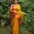Golden maheswari cotton saree with unstitched blouse piece