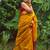 Golden maheswari cotton saree with unstitched blouse piece