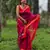 Red maheswari cotton saree with unstitched blouse piece