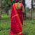 Red maheswari cotton saree with unstitched blouse piece