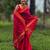 Red maheswari cotton saree with unstitched blouse piece