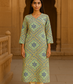 Blue bandhani hand block print kurta