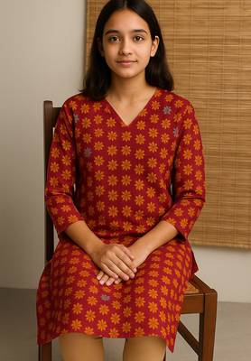 Floral doriya hand block print kurta 1
