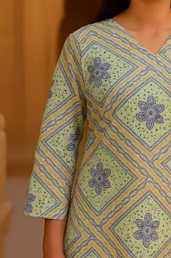 Blue bandhani hand block print kurta