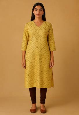 Brown bandhani hand block print kurta 1