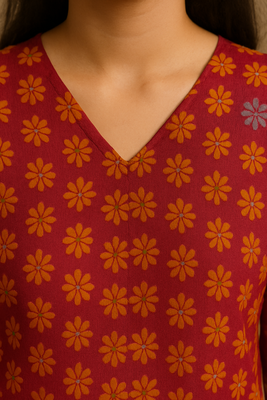 Floral doriya hand block print kurta 2
