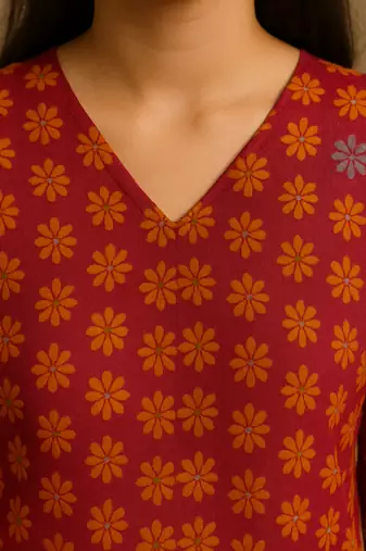 Floral doriya hand block print kurta