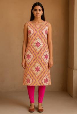 Pink bandhani hand block print kurta 1