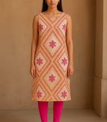 Pink bandhani hand block print kurta