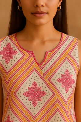 Pink bandhani hand block print kurta 2