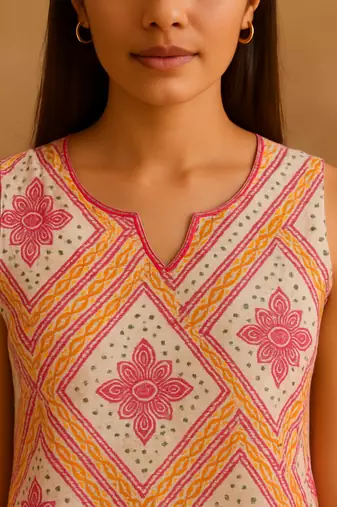 Pink bandhani hand block print kurta