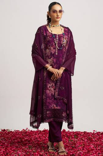 Wineorganza block print straight salwar suit