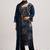 Navy blueorganza block print straight salwar suit