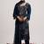 Navy blueorganza block print straight salwar suit