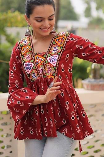 Cotton print with kutchi patch-work