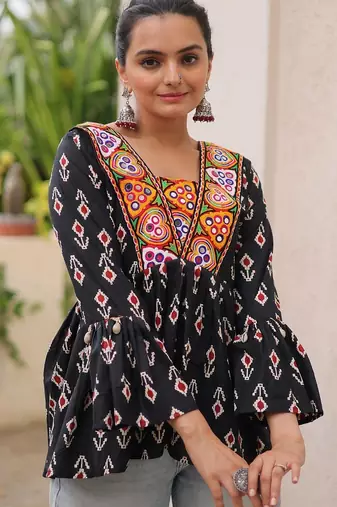 Cotton print with kutchi patch-work