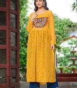 Bandhej print work with kutchi patch-work in faux georgette Full Stitched free size.