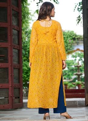 Bandhej print work with kutchi patch-work in faux georgette Full Stitched free size. 3