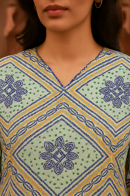Blue bandhani hand block print kurta 4