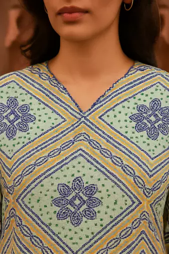 Blue bandhani hand block print kurta