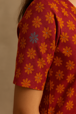 Floral doriya hand block print kurta 4