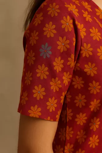 Floral doriya hand block print kurta
