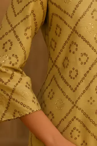 Brown bandhani hand block print kurta