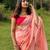 Peach Mul Cotton Hand Painted Tulip Saree