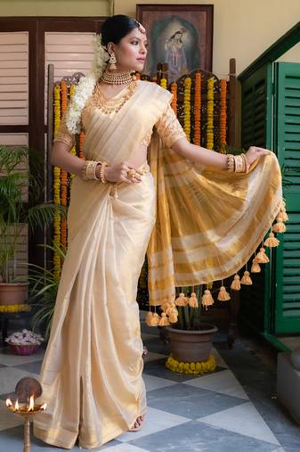 Gold Mul Cotton Tissue Saree