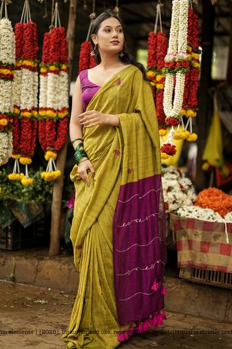 Olive Mul Cotton kardana hand embroidered saree