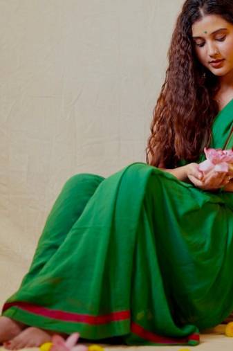  Parrot & Pink Mul Cotton Saree
