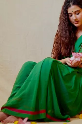  Parrot & Pink Mul Cotton Saree