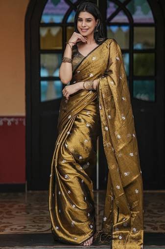 Gold Mul Cotton Tissue Shiuli Saree