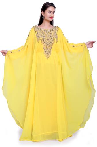 Radiant Yellow Designer Stitched Kaftan with Intricate Handwork Embroidery