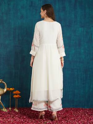 Off-white embroidered georgette resham embroidery kurta-sets 3