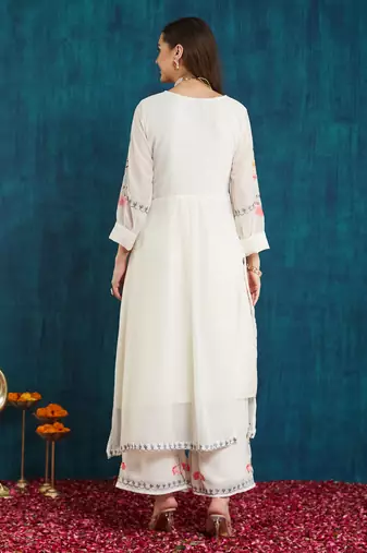 Off-white embroidered georgette resham embroidery kurta-sets