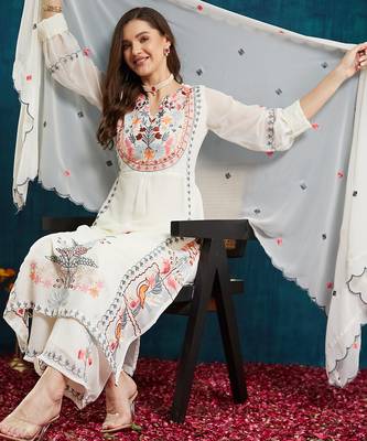 Off-white embroidered georgette resham embroidery kurta-sets 4