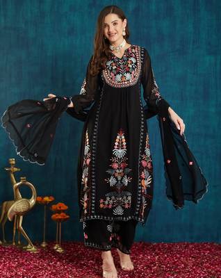 Black embroidered georgette resham embroidery kurta-sets 1