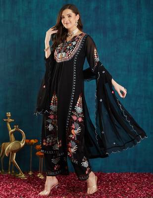 Black embroidered georgette resham embroidery kurta-sets 2