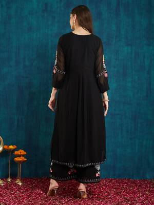 Black embroidered georgette resham embroidery kurta-sets 3