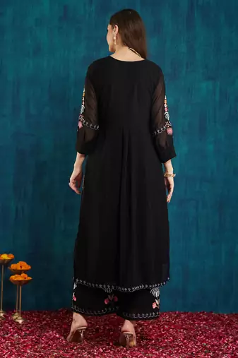 Black embroidered georgette resham embroidery kurta-sets