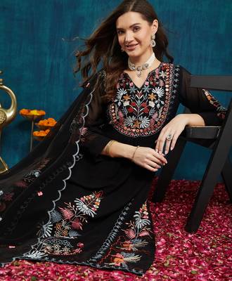 Black embroidered georgette resham embroidery kurta-sets 4