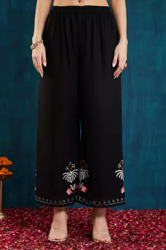 Black embroidered georgette resham embroidery kurta-sets