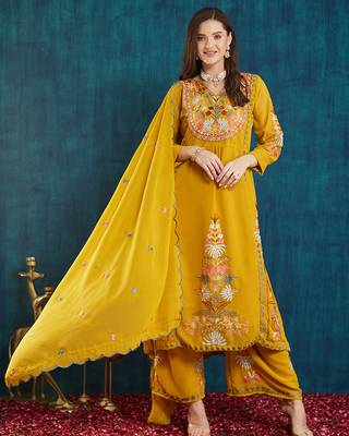 Mustard embroidered georgette resham embroidery kurta-sets 1