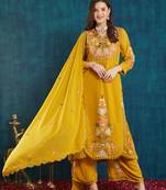 Mustard embroidered georgette resham embroidery kurta-sets