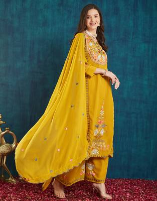 Mustard embroidered georgette resham embroidery kurta-sets 2