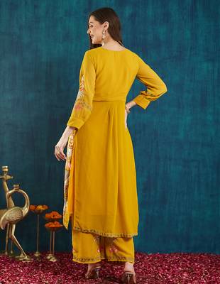 Mustard embroidered georgette resham embroidery kurta-sets 3