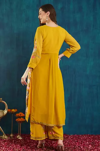 Mustard embroidered georgette resham embroidery kurta-sets